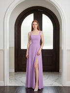 Wisteria Chiffon A-Line Square Neck Back Zip Floor-Length Bridesmaid Dress - Curvevia