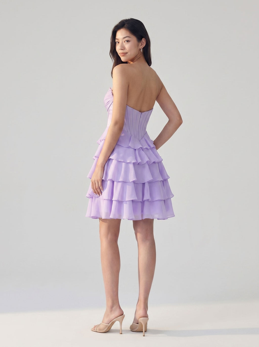 Wisteria Chiffon A-Line Sweetheart Back Zip Short Homecoming Dress with Ruffles - Curvevia