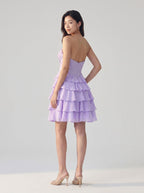 Wisteria Chiffon A-Line Sweetheart Back Zip Short Homecoming Dress with Ruffles - Curvevia