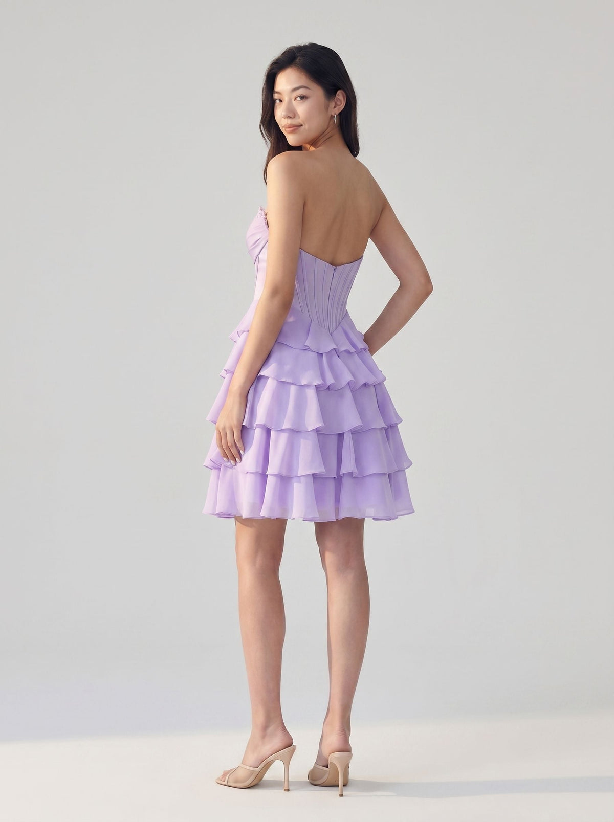Wisteria Chiffon A-Line Sweetheart Back Zip Short Homecoming Dress with Ruffles - Curvevia