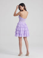 Wisteria Chiffon A-Line Sweetheart Back Zip Short Homecoming Dress with Ruffles - Curvevia