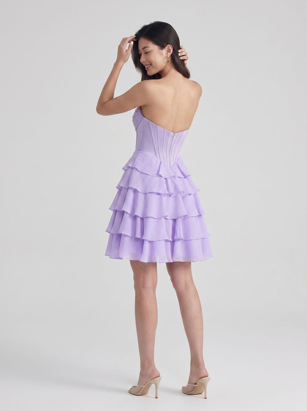 Wisteria Chiffon A-Line Sweetheart Back Zip Short Homecoming Dress with Ruffles - Curvevia