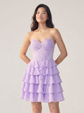 Wisteria Chiffon A-Line Sweetheart Back Zip Short Homecoming Dress with Ruffles - Curvevia