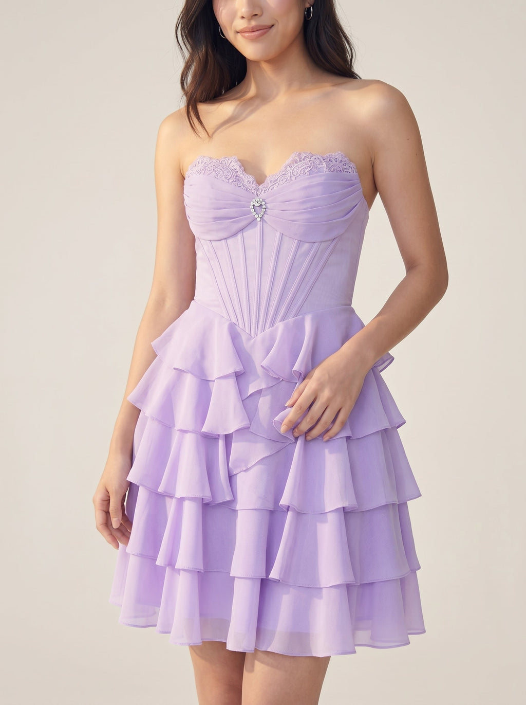 Wisteria Chiffon A-Line Sweetheart Back Zip Short Homecoming Dress with Ruffles - Curvevia