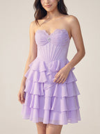 Wisteria Chiffon A-Line Sweetheart Back Zip Short Homecoming Dress with Ruffles - Curvevia