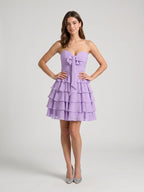 Wisteria Chiffon A-Line Sweetheart Lace-Up Back Short Birthday Dress with Cascading Ruffles - Curvevia