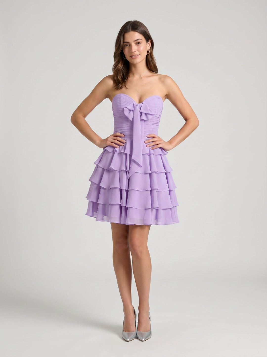 Wisteria Chiffon A-Line Sweetheart Lace-Up Back Short Birthday Dress with Cascading Ruffles - Curvevia