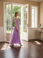 Wisteria Chiffon A-Line V-Neck Back Zip Floor-Length Bridesmaid Dress - Curvevia