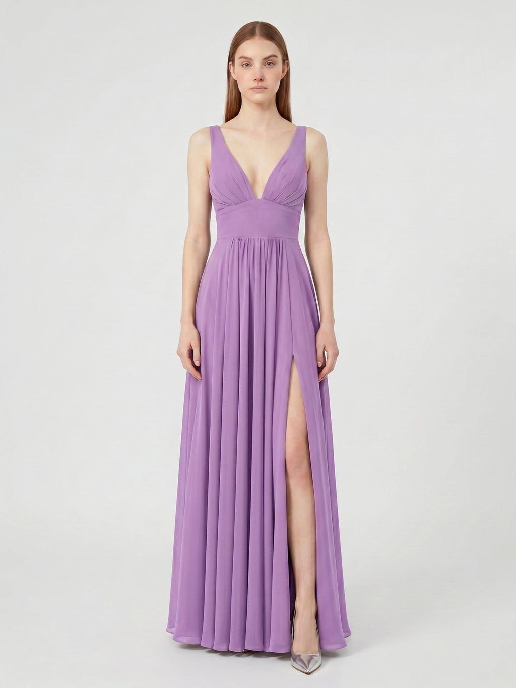 Wisteria Chiffon A-Line V-Neck Backless Floor-Length Bridesmaid Dress - Curvevia