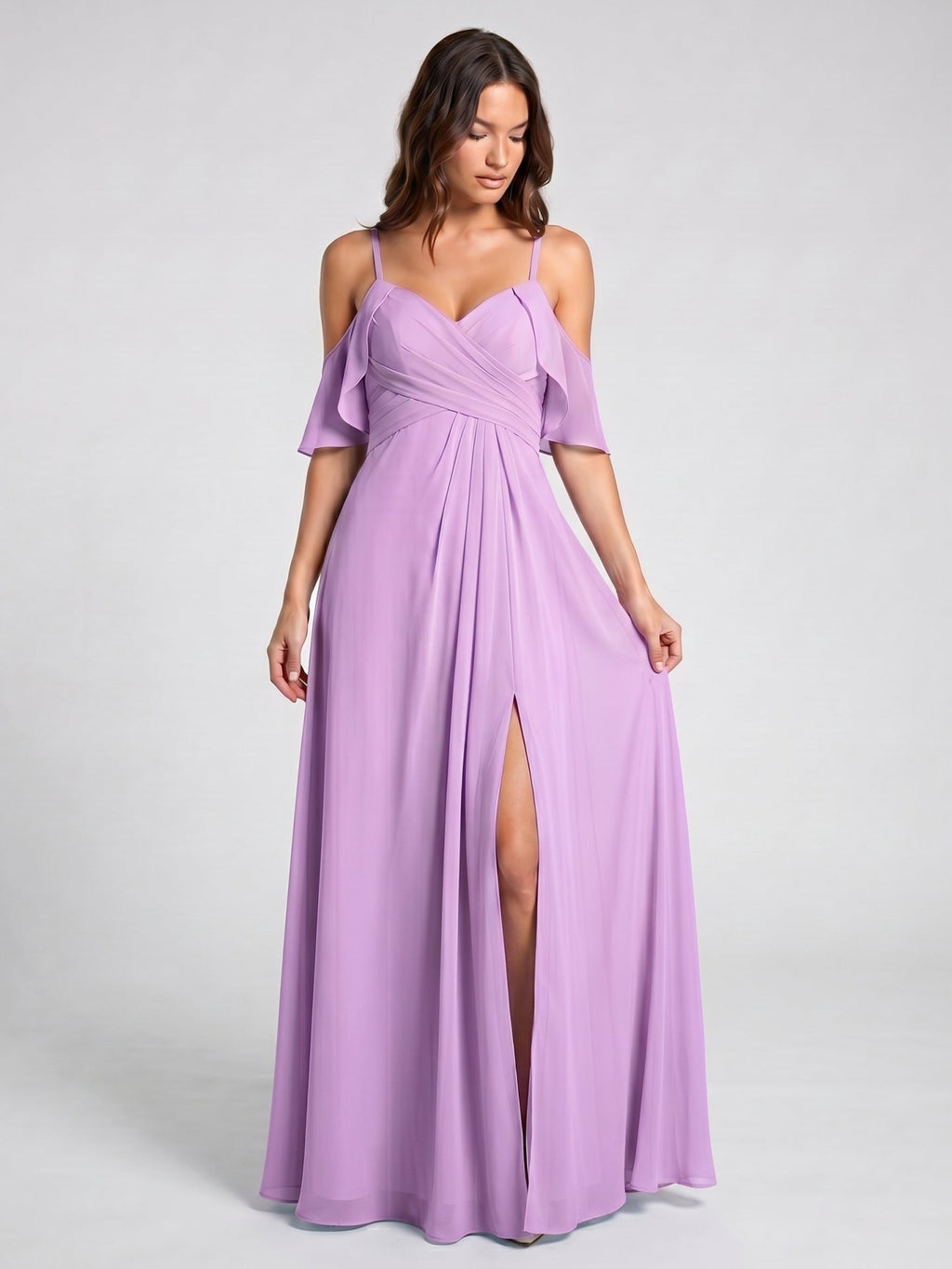 Wisteria Chiffon Empire Sweetheart Back Zip Floor-Length Bridesmaid Dress - Curvevia
