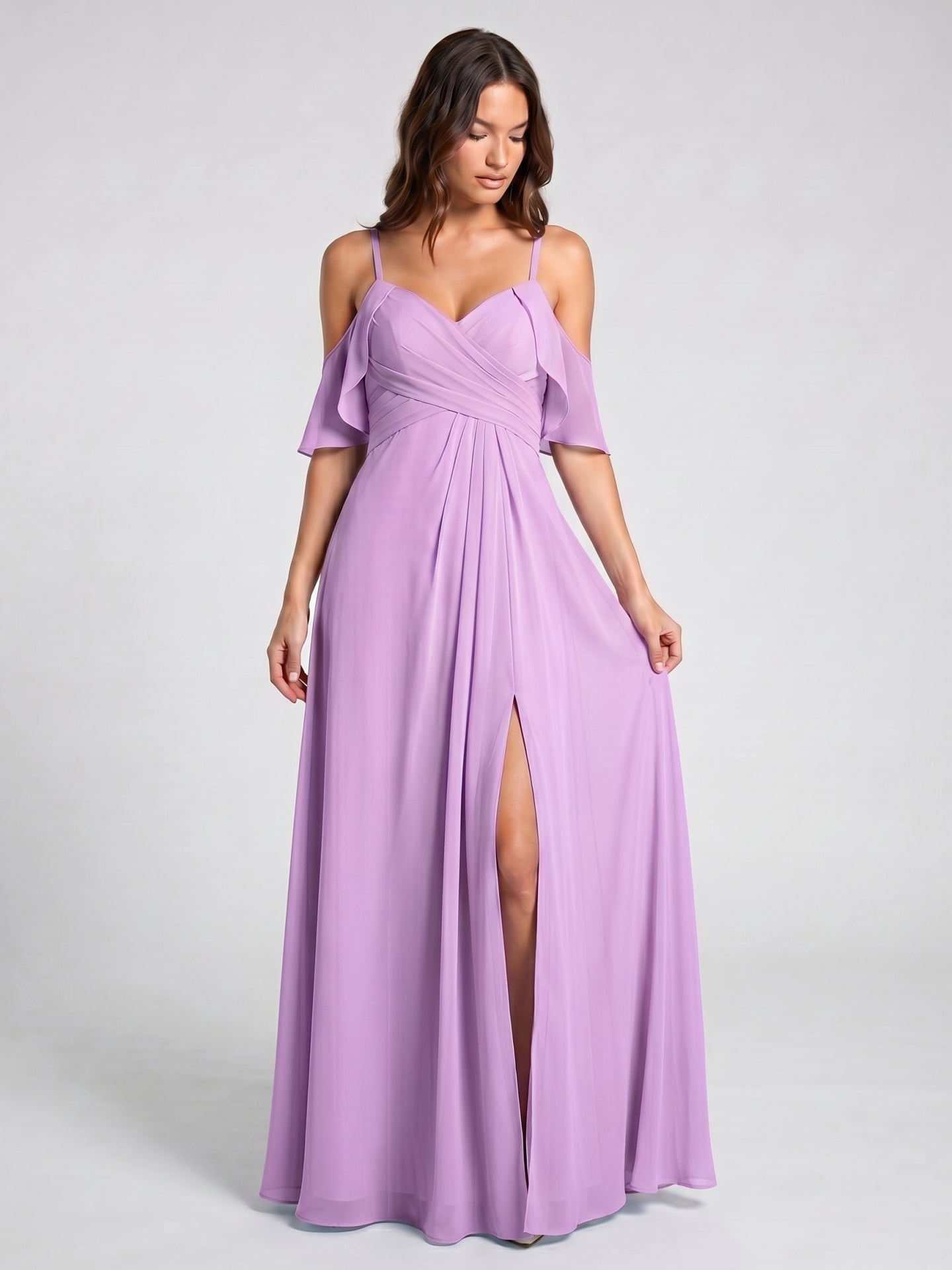 Wisteria Chiffon Empire Sweetheart Back Zip Floor-Length Bridesmaid Dress - Curvevia