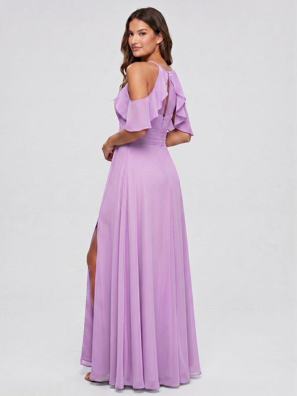 Wisteria Chiffon Empire Sweetheart Back Zip Floor-Length Bridesmaid Dress - Curvevia