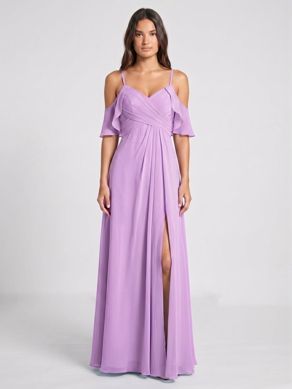 Wisteria Chiffon Empire Sweetheart Back Zip Floor-Length Bridesmaid Dress - Curvevia