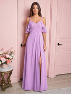 Wisteria Chiffon Empire Sweetheart Back Zip Floor-Length Bridesmaid Dress - Curvevia
