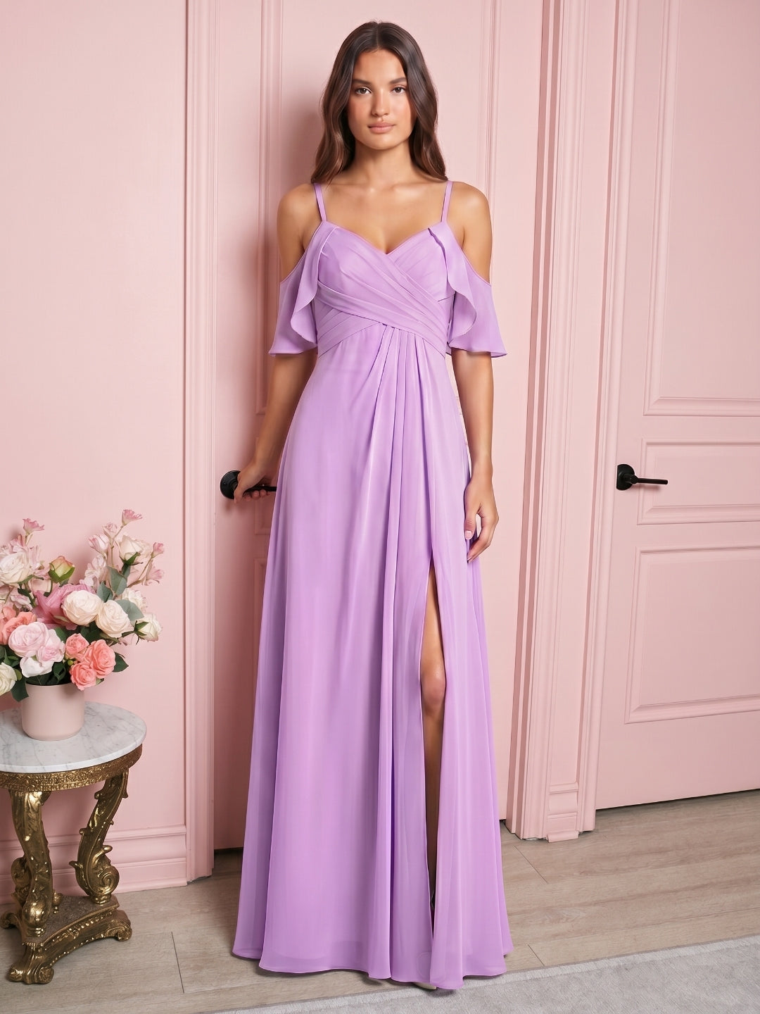 Wisteria Chiffon Empire Sweetheart Back Zip Floor-Length Bridesmaid Dress - Curvevia