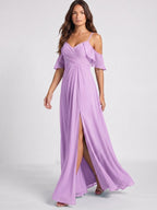 Wisteria Chiffon Empire Sweetheart Back Zip Floor-Length Bridesmaid Dress - Curvevia