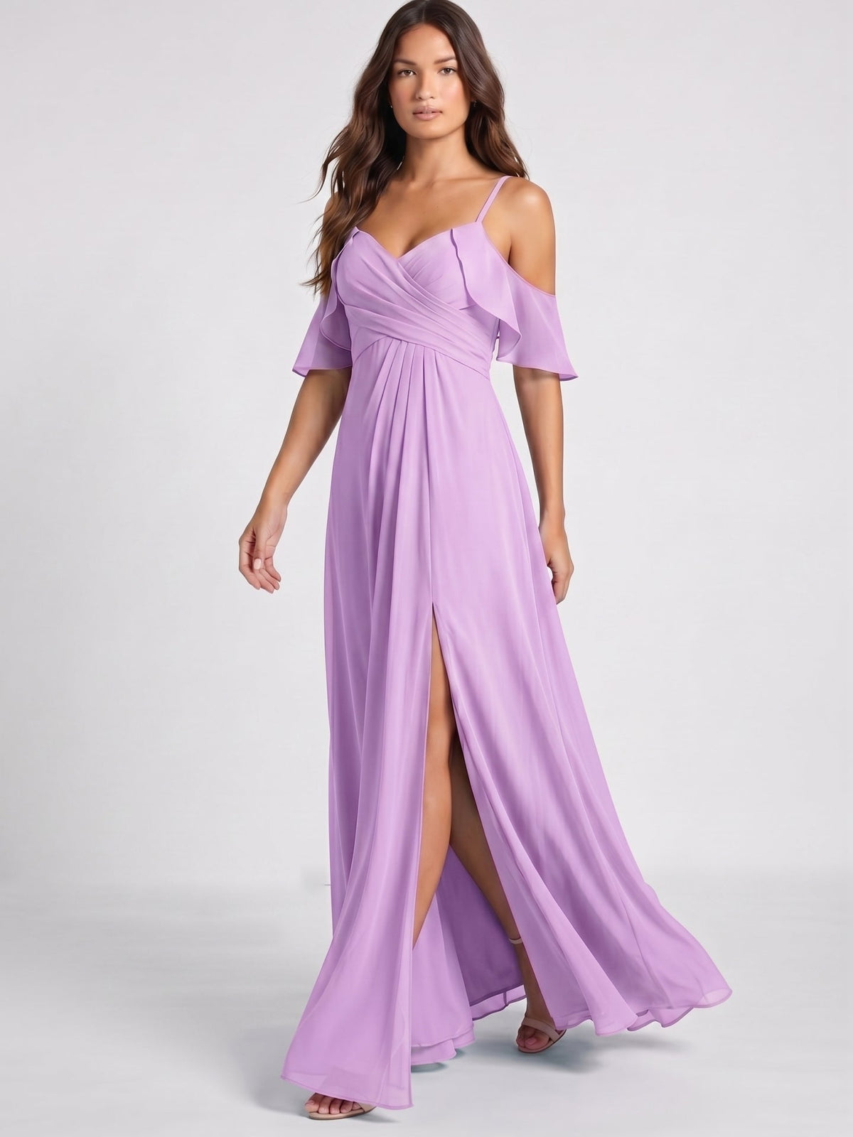 Wisteria Chiffon Empire Sweetheart Back Zip Floor-Length Bridesmaid Dress - Curvevia