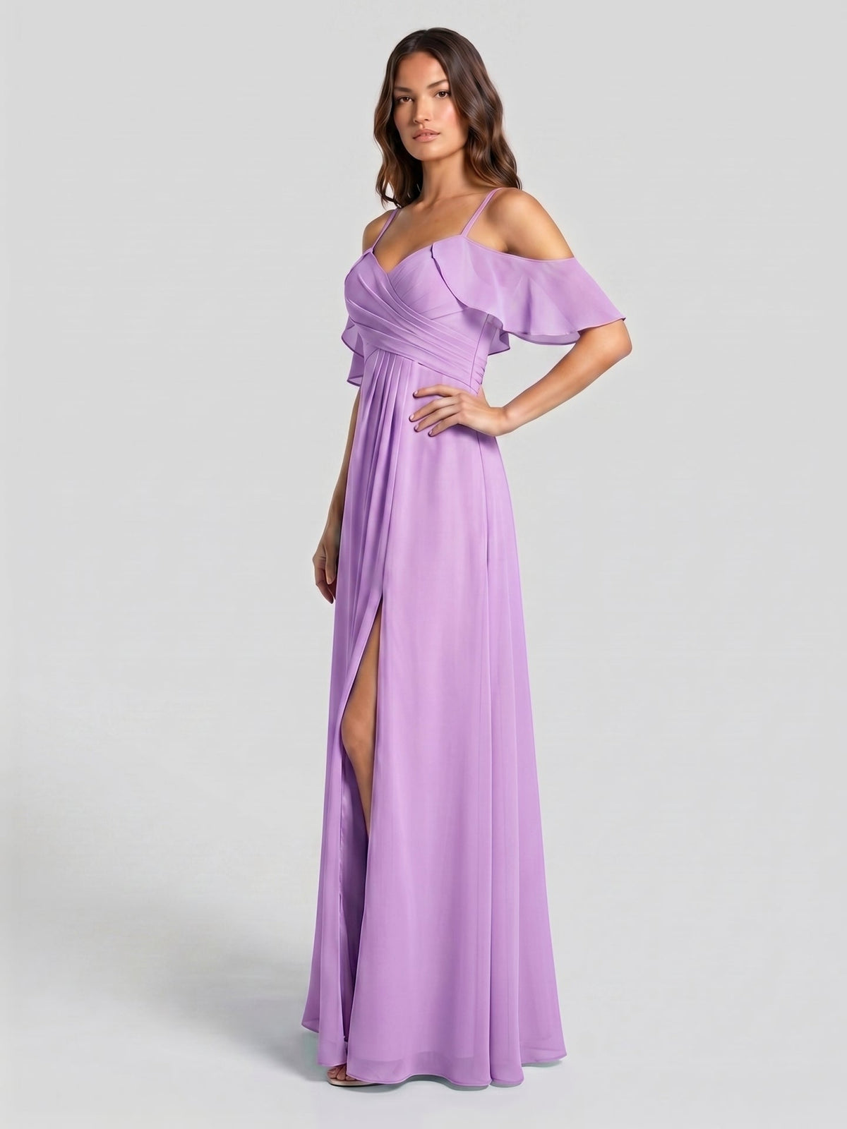 Wisteria Chiffon Empire Sweetheart Back Zip Floor-Length Bridesmaid Dress - Curvevia