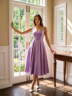 Wisteria Satin A-Line Square Neck Back Zip Knee-Length Bridesmaid Dress - Curvevia