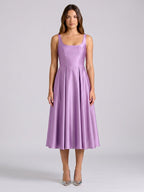 Wisteria Satin A-Line Square Neck Back Zip Knee-Length Bridesmaid Dress - Curvevia