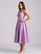 Wisteria Satin A-Line Square Neck Back Zip Knee-Length Bridesmaid Dress - Curvevia
