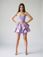 Wisteria Satin A-Line Sweetheart Back Zip Short Dress with Pleating - Curvevia