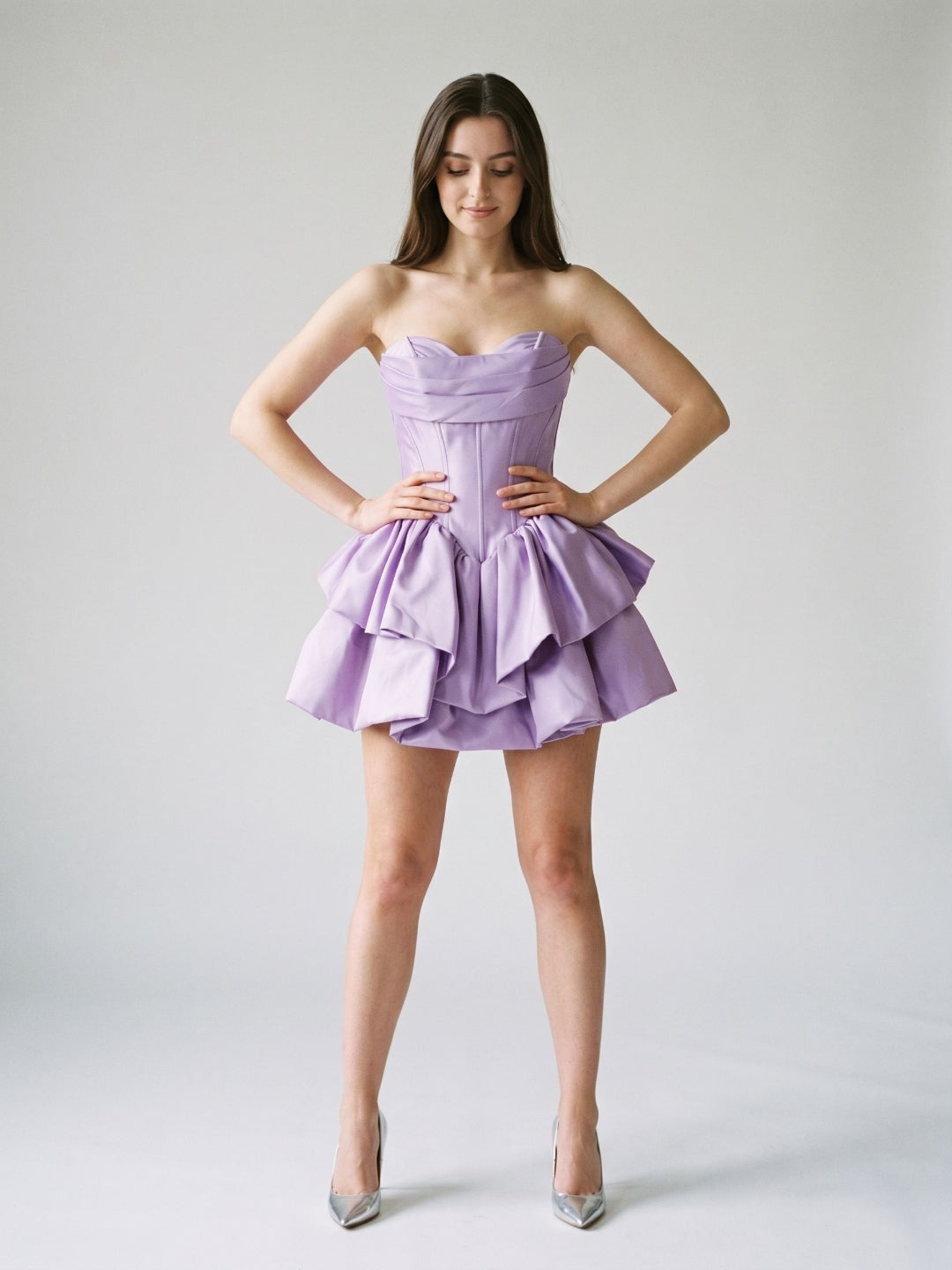 Wisteria Satin A-Line Sweetheart Back Zip Short Dress with Pleating - Curvevia