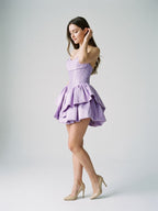 Wisteria Satin A-Line Sweetheart Back Zip Short Dress with Pleating - Curvevia