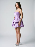 Wisteria Satin A-Line Sweetheart Back Zip Short Dress with Pleating - Curvevia