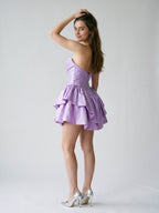 Wisteria Satin A-Line Sweetheart Back Zip Short Dress with Pleating - Curvevia