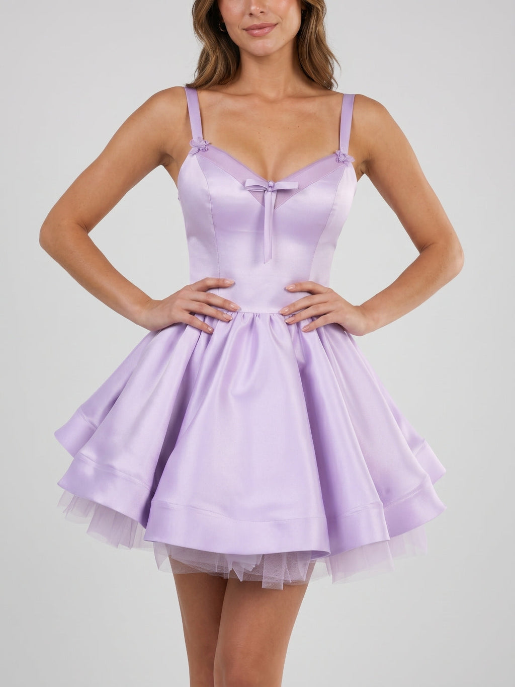 Wisteria Satin A-Line V-Neck Backless Short Homecoming Dress with Bow - Curvevia