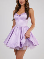 Wisteria Satin A-Line V-Neck Backless Short Homecoming Dress with Bow - Curvevia
