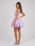 Wisteria Satin A-Line V-Neck Backless Short Homecoming Dress with Bow - Curvevia