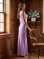 Wisteria Satin Mermaid Cowl Neck Backless Floor-Length Bridesmaid Dress - Curvevia