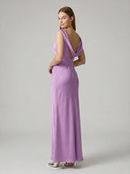 Wisteria Satin Trumpet Cowl Neck Back Zip Floor-Length Bridesmaid Dress - Curvevia