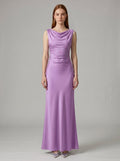 Wisteria Satin Trumpet Cowl Neck Back Zip Floor-Length Bridesmaid Dress - Curvevia