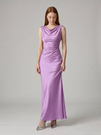 Wisteria Satin Trumpet Cowl Neck Back Zip Floor-Length Bridesmaid Dress - Curvevia