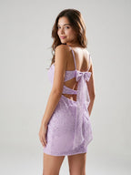Wisteria Sequin Sheath Sweetheart Keyhole Back Short Homecoming Dress with Bow - Curvevia