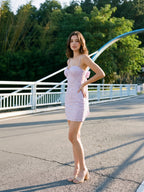Wisteria Sequin Sheath Sweetheart Keyhole Back Short Homecoming Dress with Bow - Curvevia