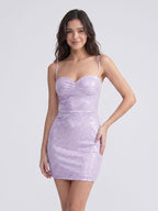 Wisteria Sequin Sheath Sweetheart Keyhole Back Short Homecoming Dress with Bow - Curvevia