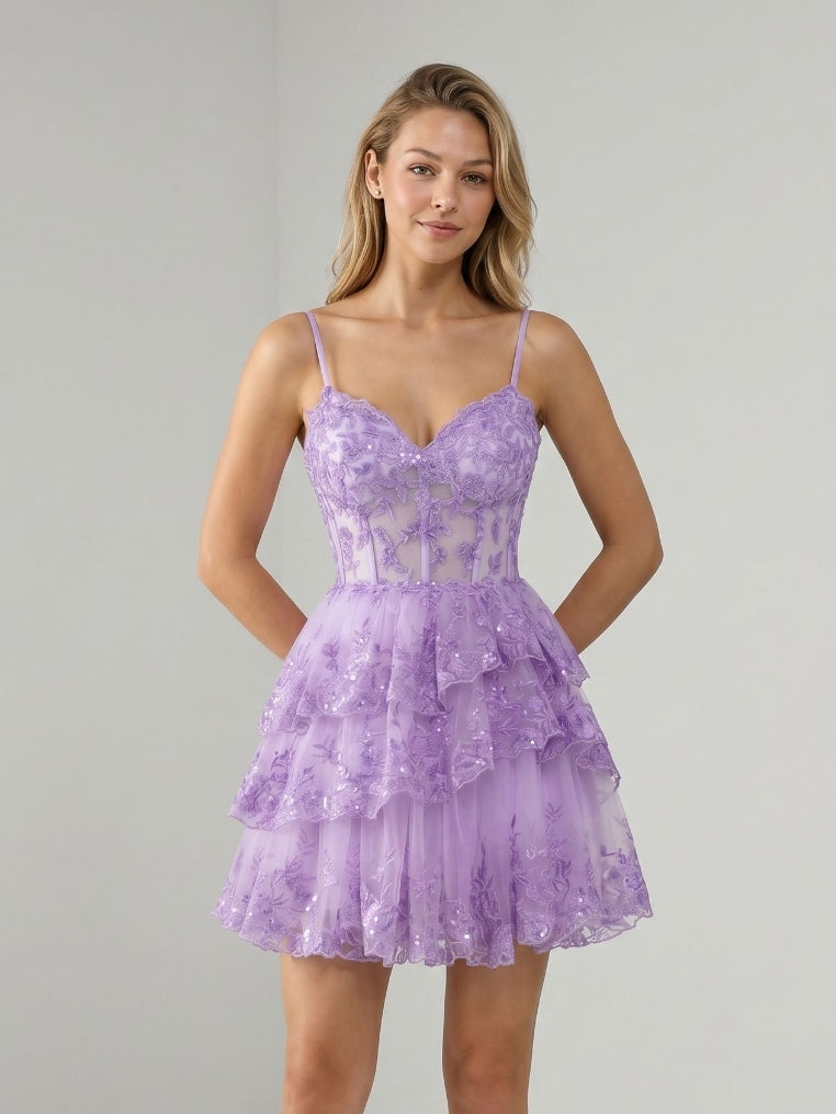 Wisteria Tulle A-Line Sweetheart Back Zip Short Homecoming Dress with Sequins - Curvevia