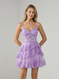 Wisteria Tulle A-Line Sweetheart Back Zip Short Homecoming Dress with Sequins - Curvevia