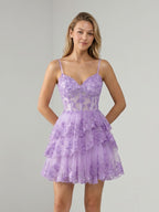 Wisteria Tulle A-Line Sweetheart Back Zip Short Homecoming Dress with Sequins - Curvevia
