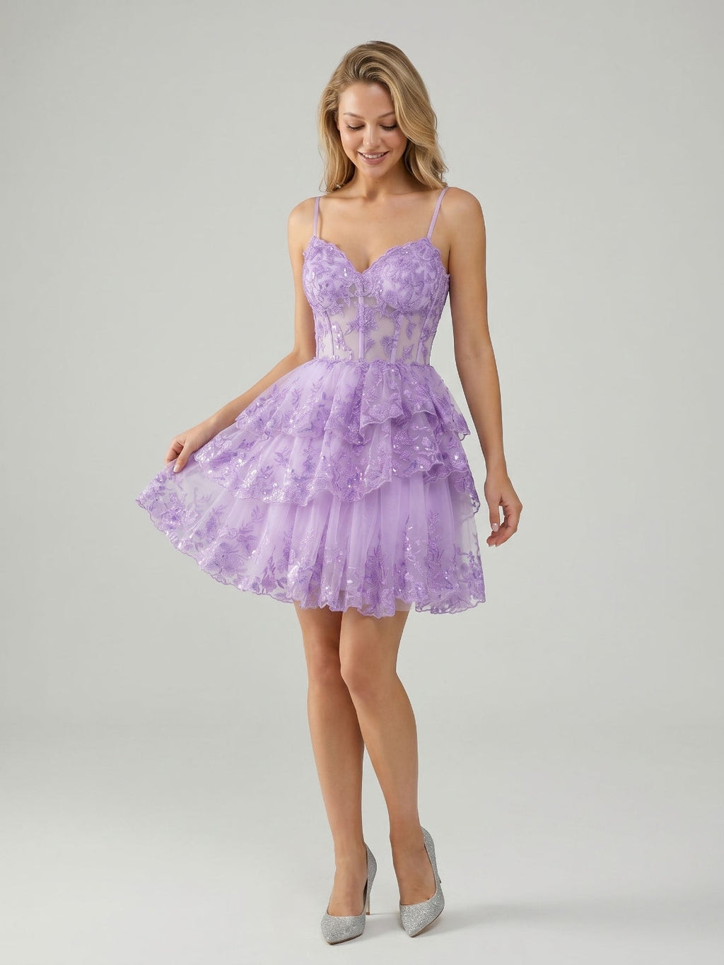 Wisteria Tulle A-Line Sweetheart Back Zip Short Homecoming Dress with Sequins - Curvevia