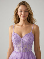 Wisteria Tulle A-Line Sweetheart Back Zip Short Homecoming Dress with Sequins - Curvevia
