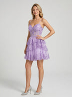 Wisteria Tulle A-Line Sweetheart Back Zip Short Homecoming Dress with Sequins - Curvevia