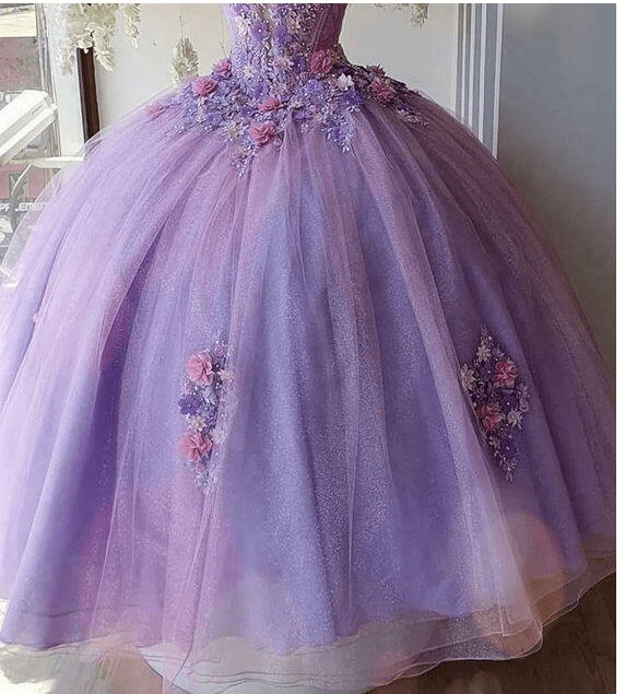 Princess Tulle Long Quinceanera Dresses with Flower - Curvevia