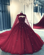 Royal Blue Tulle Ball Gown Prom Dress With Cape - Curvevia