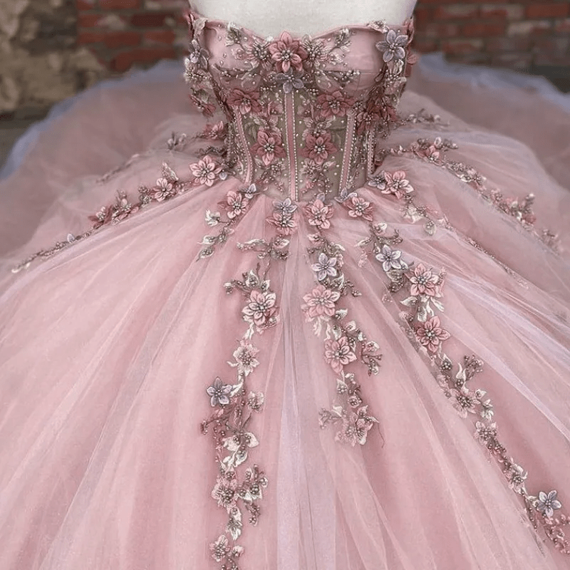 Pink Tulle Appliques Off The Shoulder Quinceanera Dresses - Curvevia