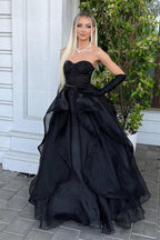 A Line Sweetheart Black Long Evening Dress with Beading - Curvevia